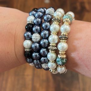 5 faux pearl and rhinestone accented bracelets